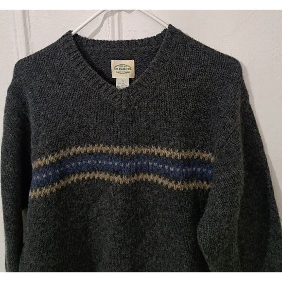 Vintage 90's GH BASS Bass Mens Small SHETLAND WOOL gray Vneck Sweater Pullover - Picture 3 of 6
